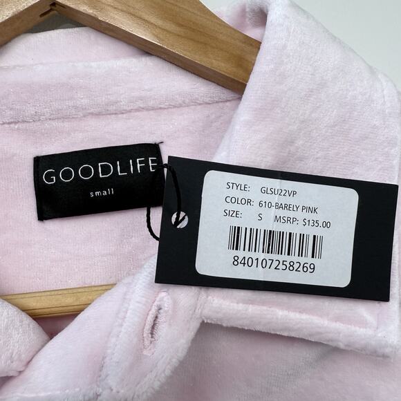 Goodlife Velour Polo Shirt Mens Small Pink Stretchy Soft Preppy Frat Boy - Picture 4 of 6